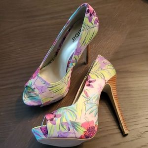 Floral peep toe heels